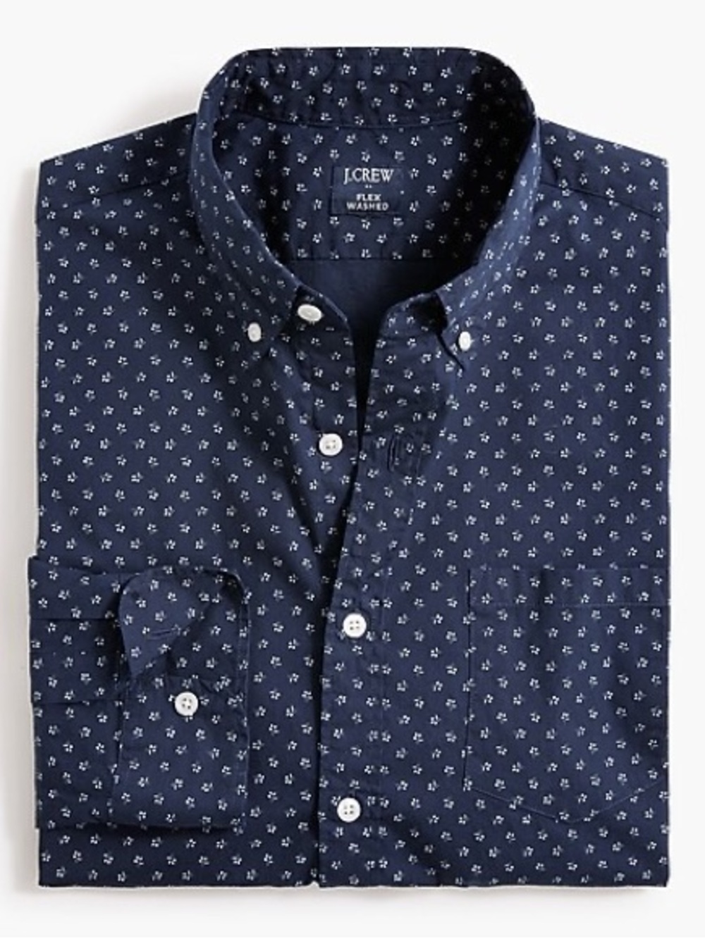 J. Crew Navy Button-Down Shirt with Small White Floral Print